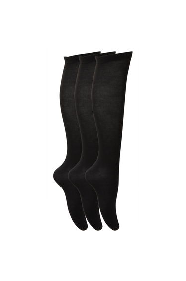 Childrens Girls Plain Knee High School Socks (Pack Of 3) - Black