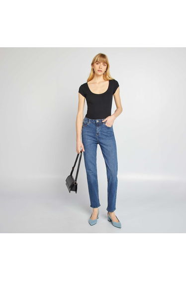Short-sleeved ribbed bodysuit BLACK