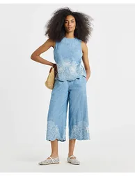 Light Wash Chambray Broderie Crop Jeans