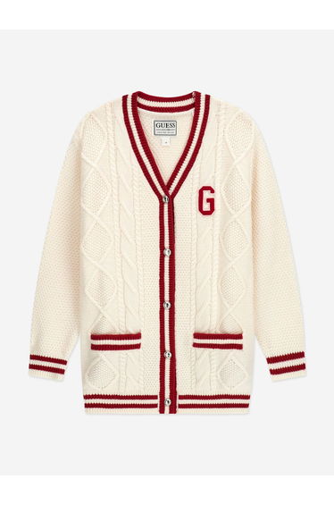 Guess Girls Logo Knitted Cardigan in Ivory