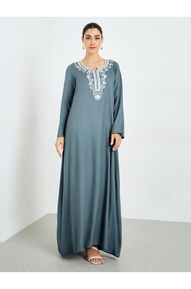 Green Embroidered A-Line Jalabiya