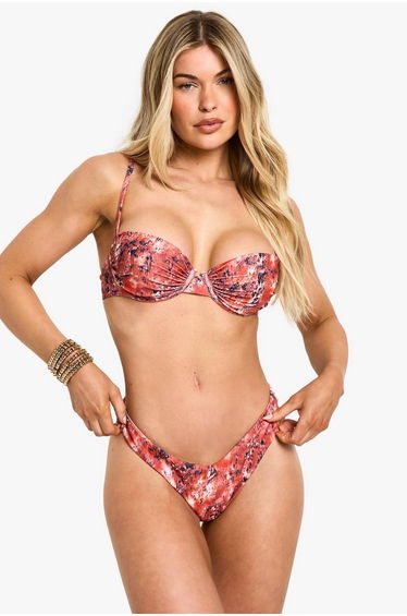 Premium Swim Abstract High Leg Bikini Brief - orange