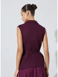 Burgundy Belted Sleeveless Waistcoat Top - 3