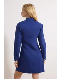 Navy Blue Buttoned Mini Gabardine Woven Dress - 3