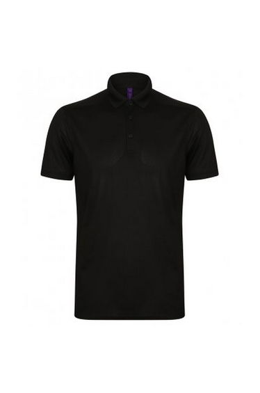 Henbury Mens Stretch Microfine Pique Polo Shirt - Black