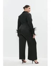 Plus Size Drape Front Feather Cuff Jumpsuit - 2