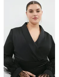 Plus Size Drape Front Feather Cuff Jumpsuit - 1