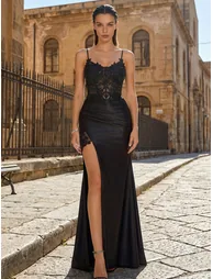 Leely Women's Elegant Spaghetti Straps Sleeveless Prom Dress