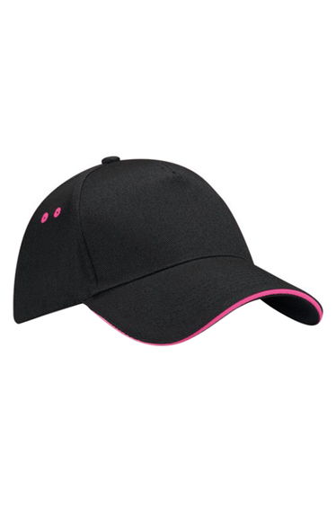 Beechfield Unisex Ultimate 5 Panel Contrast Baseball Cap With Sandwich Peak / Headwear - Black/Fuchsia