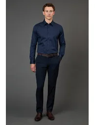 Navy Print Slim Fit Long Sleeve Shirt - 1