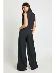 Tall Linen Look Tailored Cropped Waistcoat - black - 2