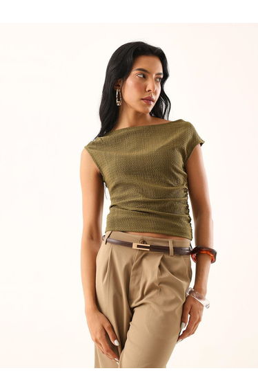 Olive Textured Slim Fit Top