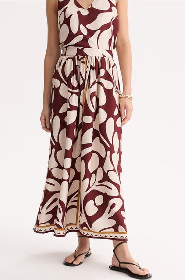 Graphic Print Draping Midi Skirt