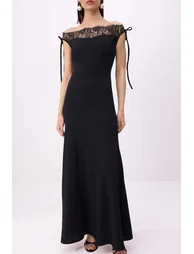 Black Plain Woven Sandy Maxi Evening Dress & Graduation Dress - 2