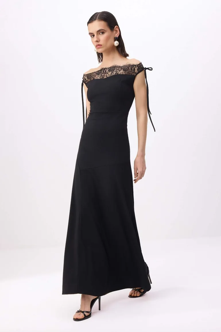 Black Plain Woven Sandy Maxi Evening Dress & Graduation Dress