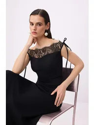 Black Plain Woven Sandy Maxi Evening Dress & Graduation Dress - 1