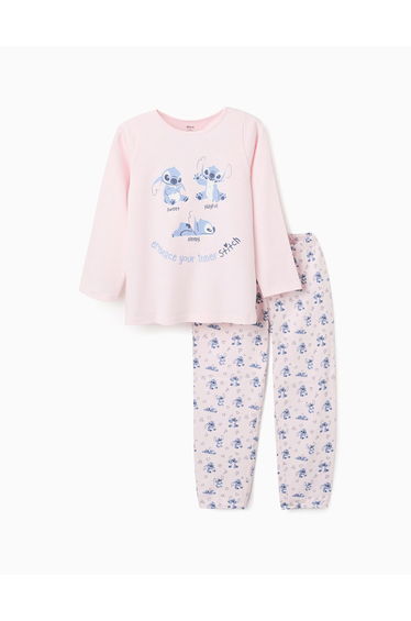 Long sleeve glow-in-the-dark pyjamas with Stitch for girls light pink