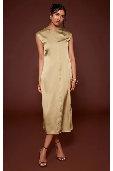 فستان ساتان بأكمام كاب - أخضر