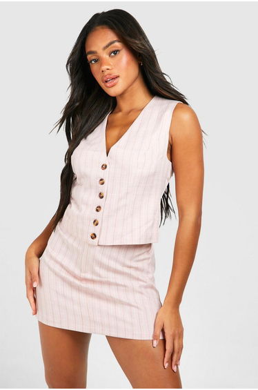 Tonal Stripe Fitted Waistcoat - pink