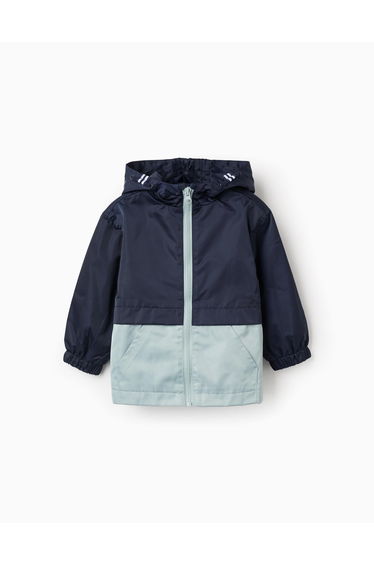 Hooded windbreaker with pockets for baby boys dark blue/green