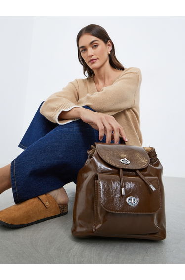 Brown Flap Pocket Detail Backpack