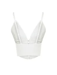 White Crop Lined Woven Lace Bustier - 7