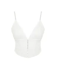 White Crop Lined Woven Lace Bustier - 6