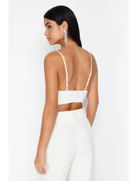 White Crop Lined Woven Lace Bustier - 5