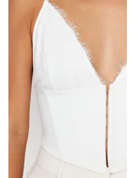 White Crop Lined Woven Lace Bustier - 4