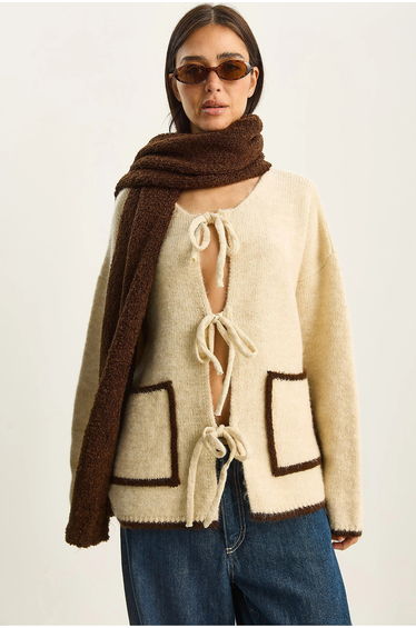 LUCCI Oversized Knit Cardigan with Tie Closure