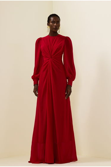 Valentine Knotted Maxi Dress in Red