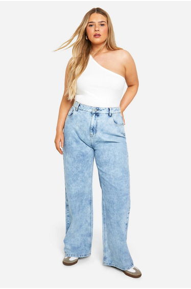 Plus High Waist Bum Shaper Wide Leg Jean - acid wash light blue