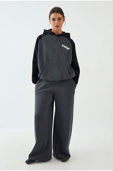DSGN Studio Colour Block Oversized Hooded Tracksuit - charcoal