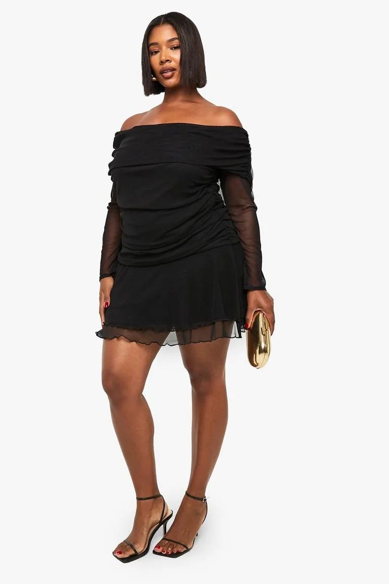 Plus Mesh Bardot Mini Dress - black Boohoo Black : Dresses : VogaCloset Oman