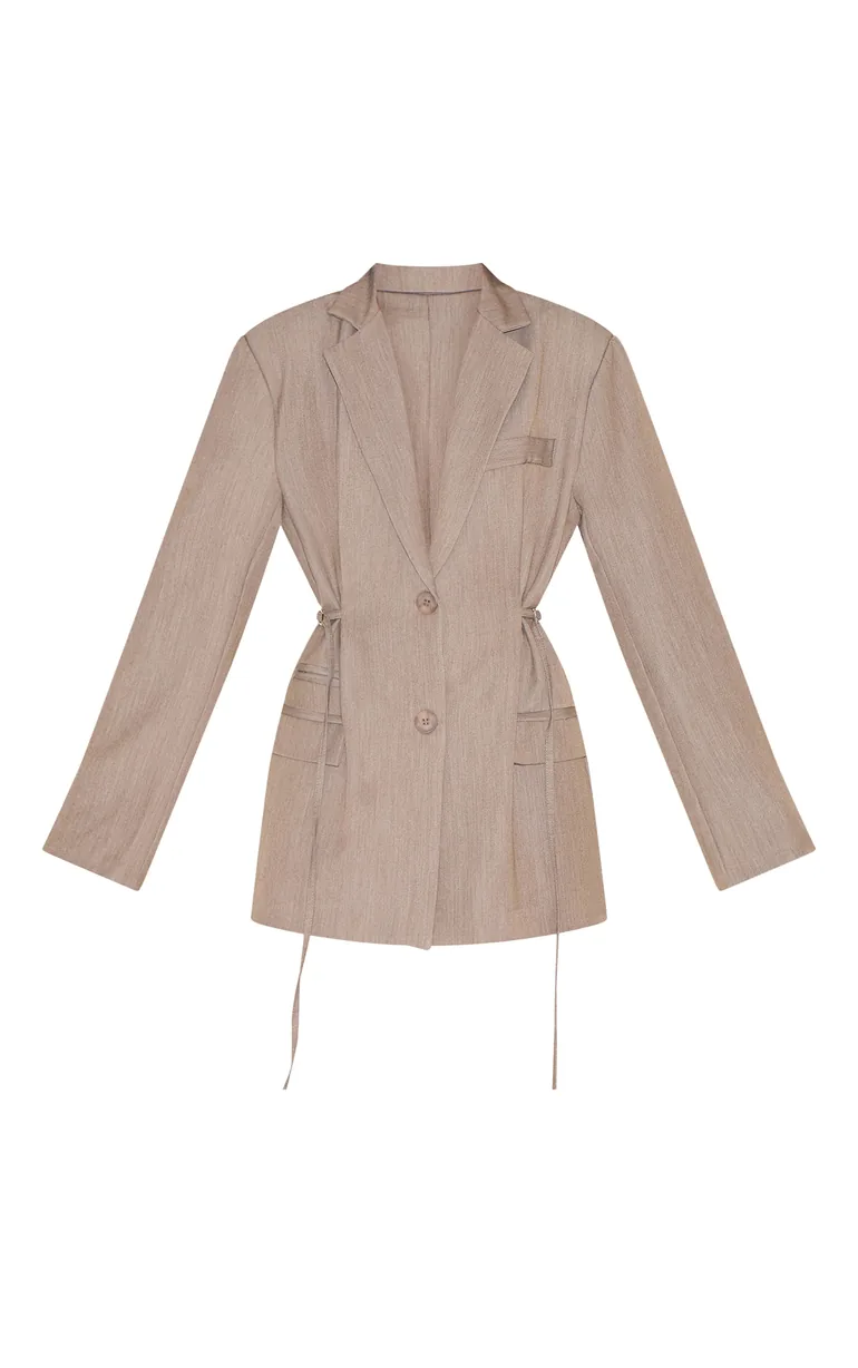 Beige Belt Detail Blazer - 4