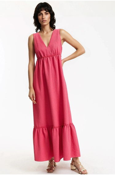 Sleeveless V-Neck Maxi Dress with Ruffles