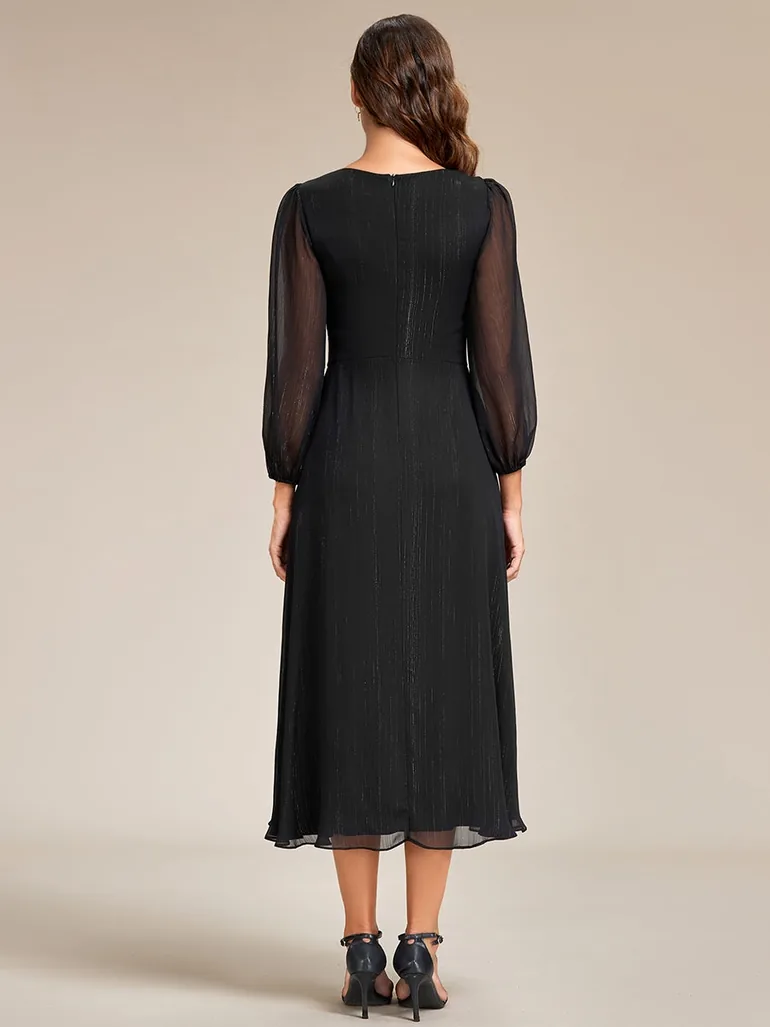 pretty EMBER|Plus Size Twist Knot Louts Leaf Long Sleeve A-Line Evening Dress - 2
