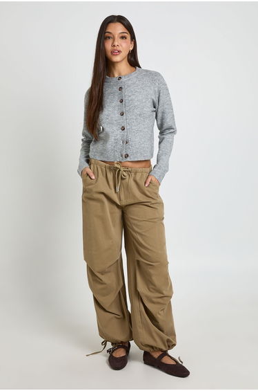 Knitted Cropped Cardigan - grey