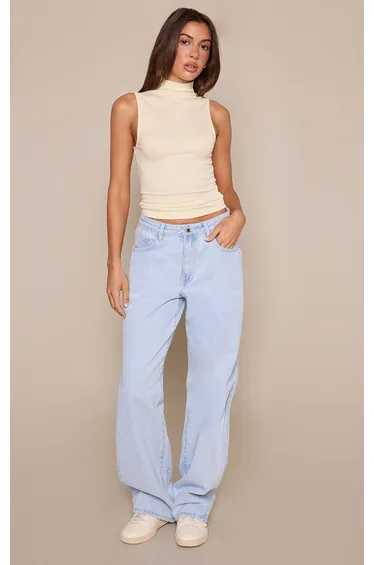 Lemon Soft Rib High Neck Sleeveless Vest Top