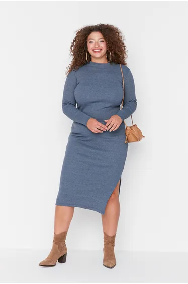 Indigo Midi Slit Knitted Dress