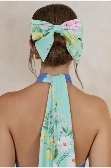 Tullia | Mint Floral Print Hair Bow