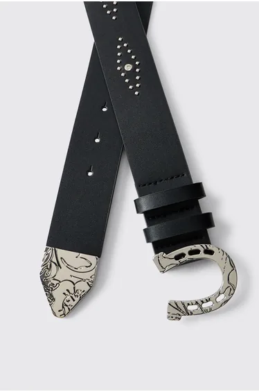PU Gem Detail Western Belt - black