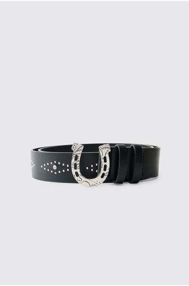 PU Gem Detail Western Belt - black