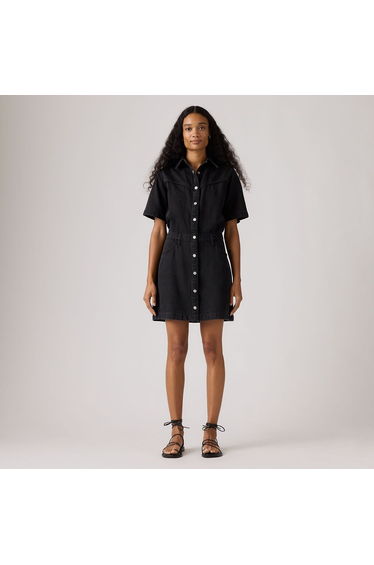 Denim Mini Dress with Short Sleeves