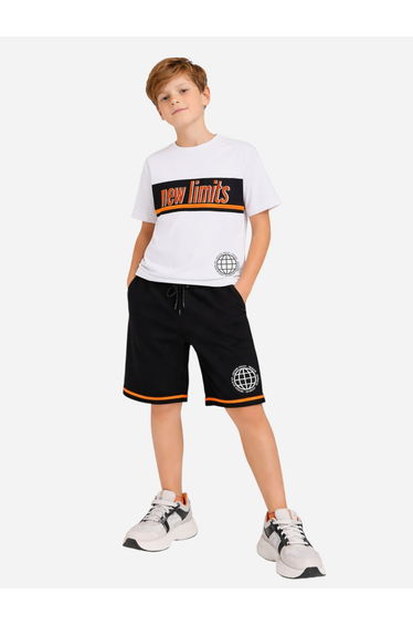 Boys Text Print Relaxed T-Shirt and Shorts Set