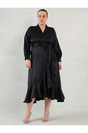 Plus Size Shawl Collar Belted Wrap Maxi Dress