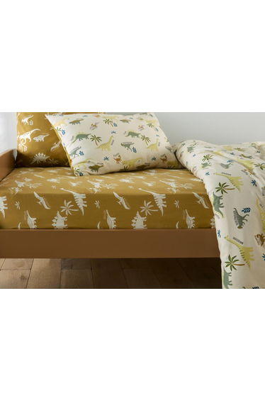 Alnis Child's Fitted Sheet in Organic Cotton with 25cm Flap and Dinosaurs Print