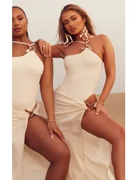 Sand Gold Trim Asymmetric Swimsuit - 2