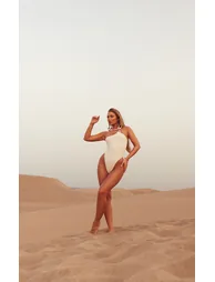 Sand Gold Trim Asymmetric Swimsuit - 1