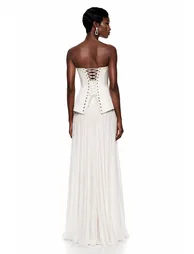 Maisie White Corset Top & Pleated Skirt Set with Lace Panels - 1